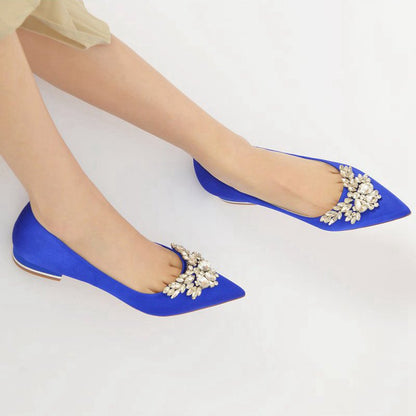 Satin Pointed Toe Rhinestone Kitten Heels