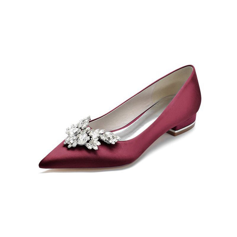 Satin Pointed Toe Rhinestone Kitten Heels