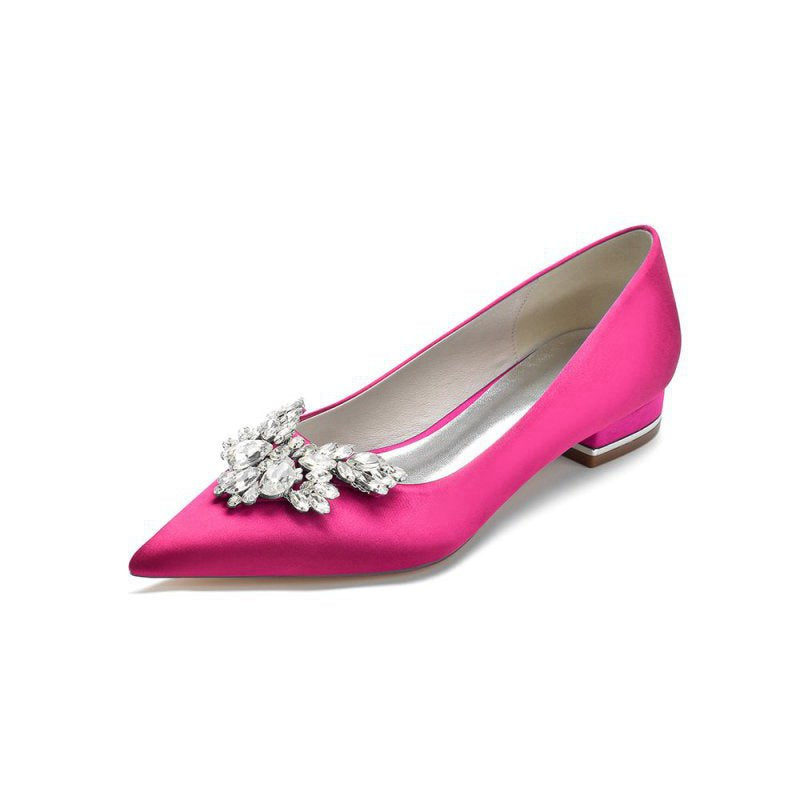 Satin Pointed Toe Rhinestone Kitten Heels