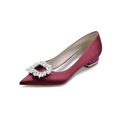 Simple Pointed Toe Satin Kitten Heels With Beading