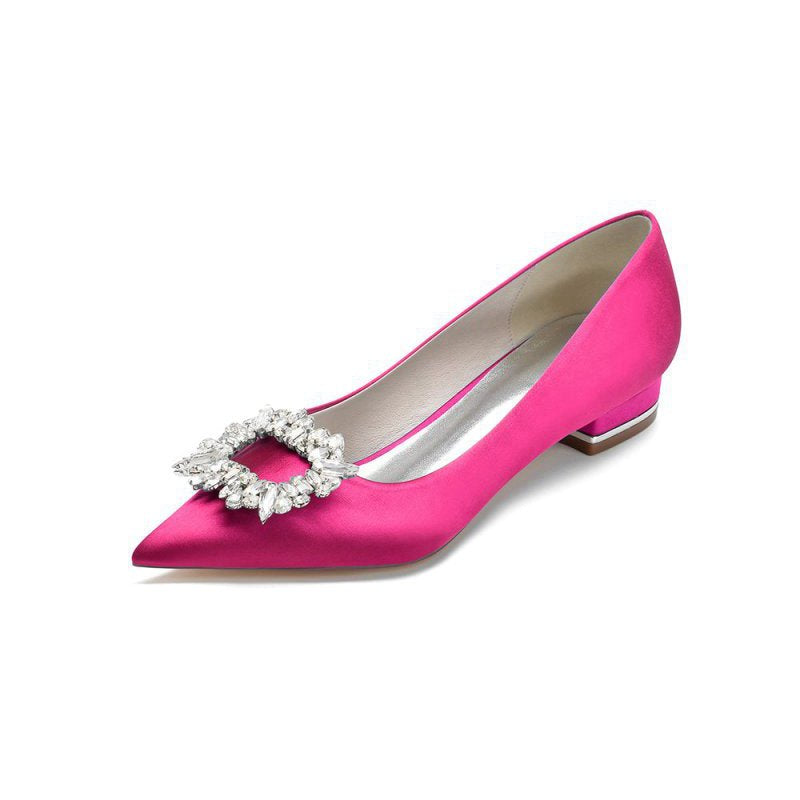Simple Pointed Toe Satin Kitten Heels With Beading