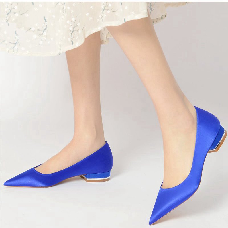 Simple Pointed Toe Satin Low Heels