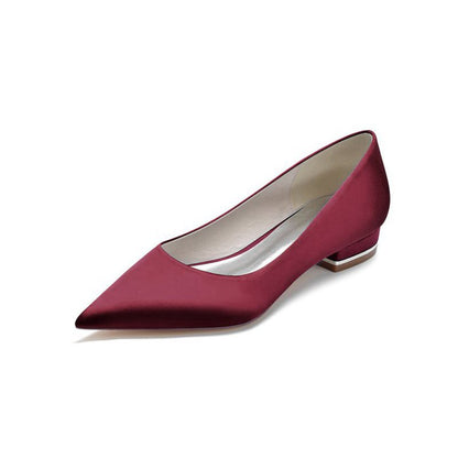 Simple Pointed Toe Satin Low Heels