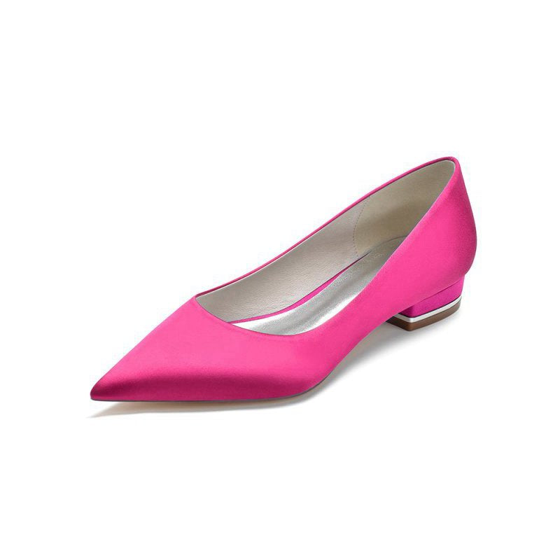 Simple Pointed Toe Satin Low Heels