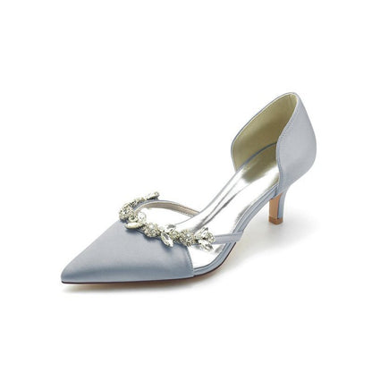 Satin Pointed Toe Beading High Heels