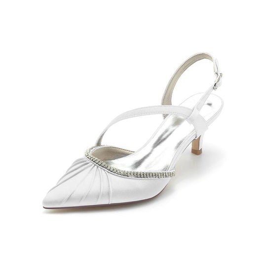 Satin Pointed Toe Slingback Heels with Rhinestone