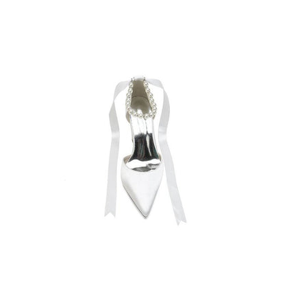 Pearl Ribbon Pointed Toe Ankle Strap Chunky Heel