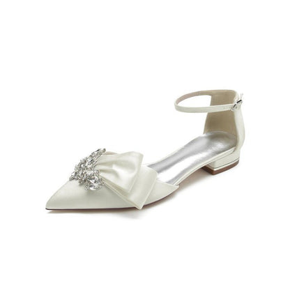 Satin Beaded Pointed Toe Ankle Strap Buckle Kitten Heels