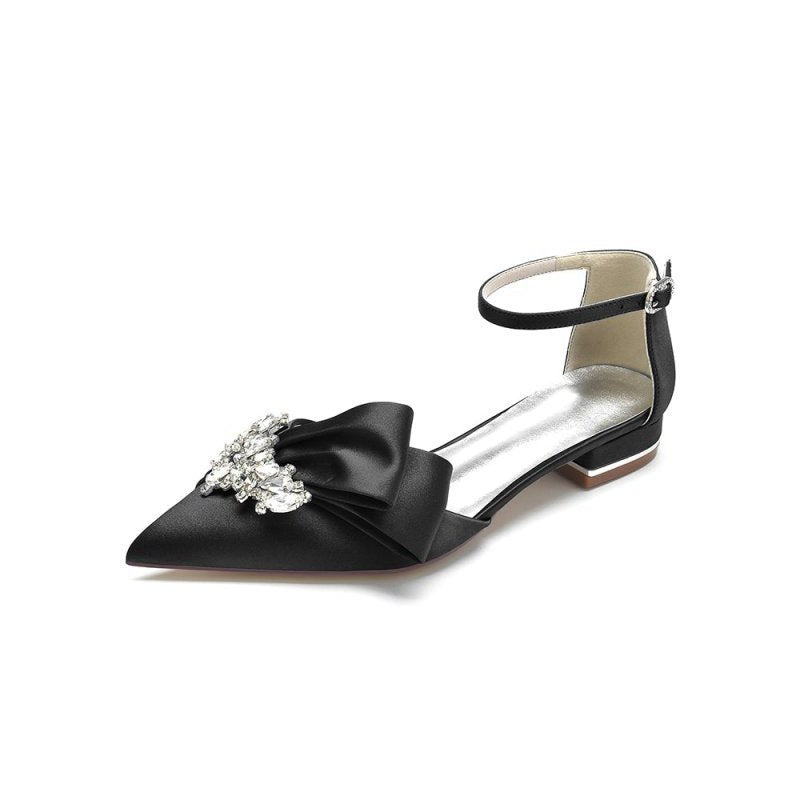 Satin Beaded Pointed Toe Ankle Strap Buckle Kitten Heels