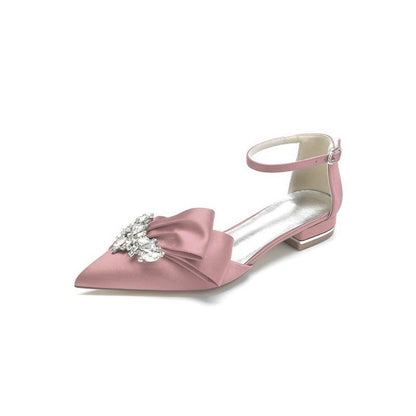 Satin Beaded Pointed Toe Ankle Strap Buckle Kitten Heels