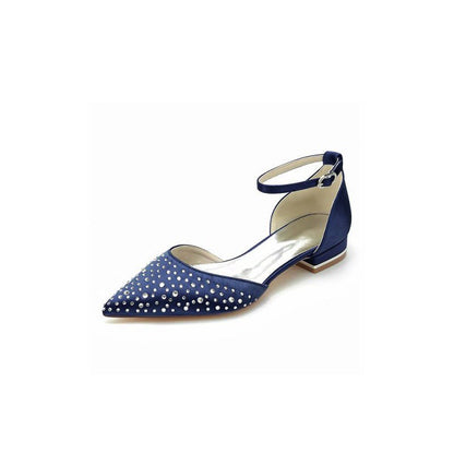 Pointed Toe Beaded Ankle Strap Buckle Kitten Heels