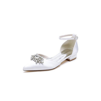 Pointed Toe Rhinestone Ankle Strap Kitten Heels