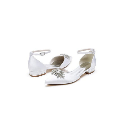 Pointed Toe Rhinestone Ankle Strap Kitten Heels