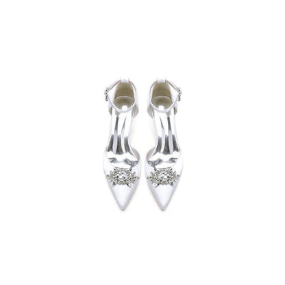 Pointed Toe Rhinestone Ankle Strap Kitten Heels