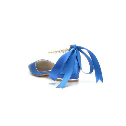 Pearl Ribbon Pointed Toe Ankle Strap Kitten Heels