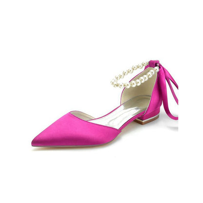 Pearl Ribbon Pointed Toe Ankle Strap Kitten Heels