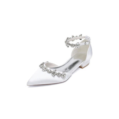 Pointed Toe Rhinestone Beaded Ankle Strap Kitten Heels