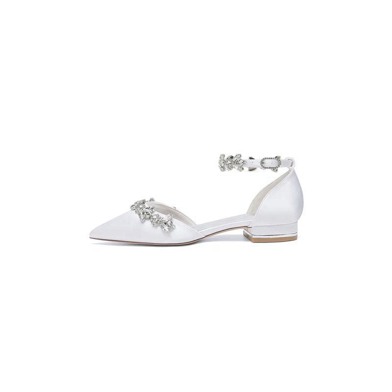 Pointed Toe Rhinestone Beaded Ankle Strap Kitten Heels