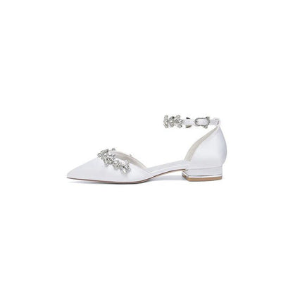 Pointed Toe Rhinestone Beaded Ankle Strap Kitten Heels
