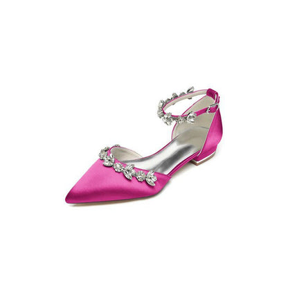 Pointed Toe Rhinestone Beaded Ankle Strap Kitten Heels