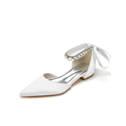 Rhinestone Ribbon Pointed Toe Ankle Strap Kitten Heels