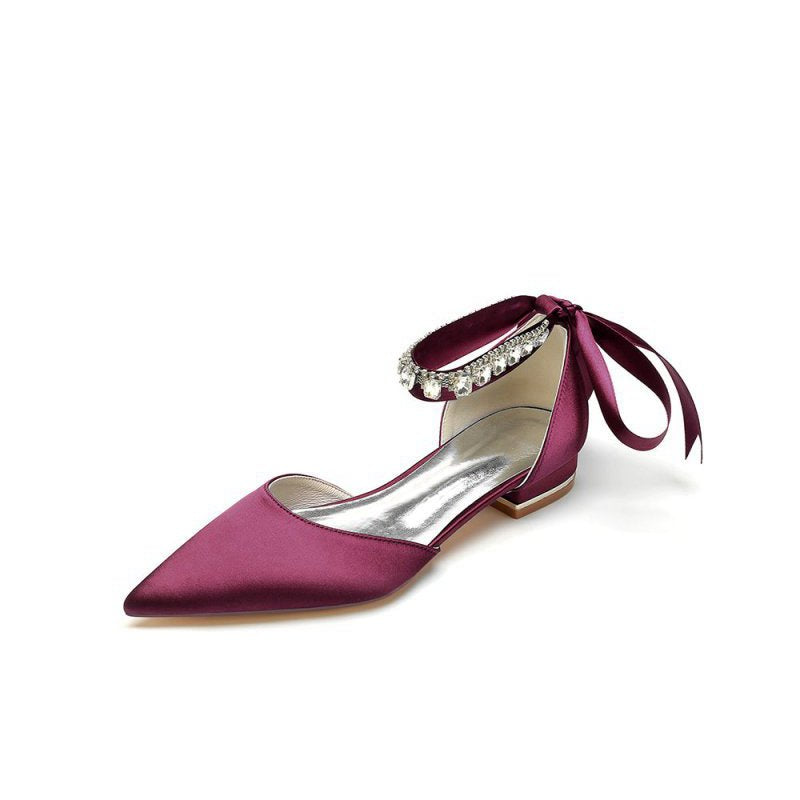 Rhinestone Ribbon Pointed Toe Ankle Strap Kitten Heels