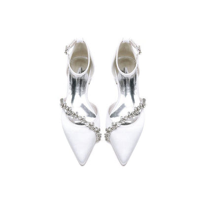 Pretty Rhinestone Pointed Toe Ankle Strap Kitten Heels