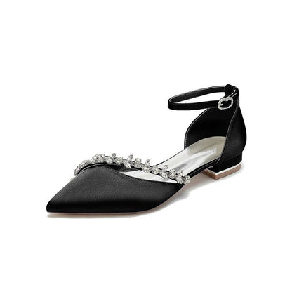 Pretty Rhinestone Pointed Toe Ankle Strap Kitten Heels