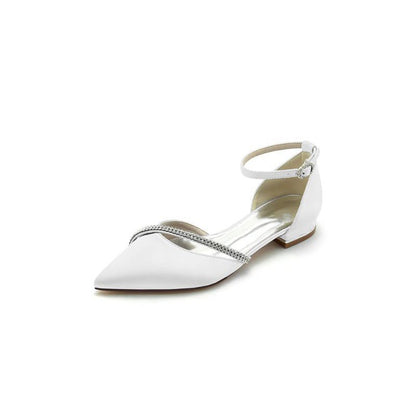 Pointed Toe Beaded Ankle Strap Kitten Heels