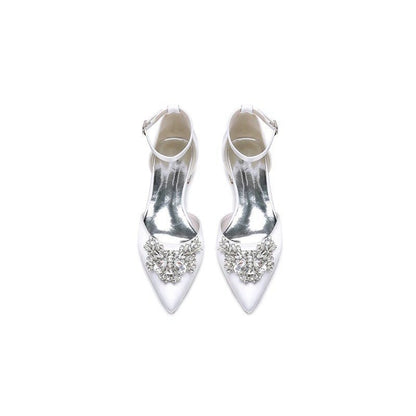 Rhinestone Pointed Toe Ankle Strap Kitten Heels