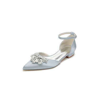 Rhinestone Pointed Toe Ankle Strap Kitten Heels