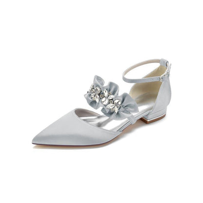 Pointed Toe Rhinestone Beaded Buckle Kitten Heels