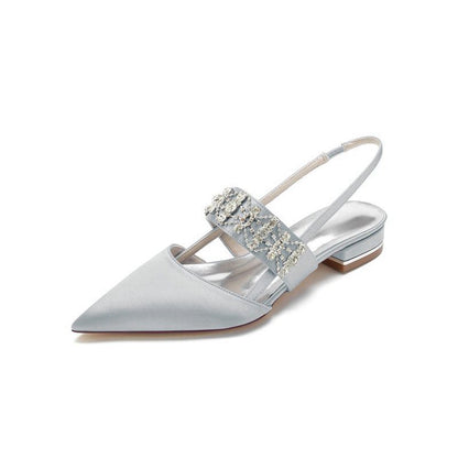 Pointed Toe Rhinestone Beaded Kitten Heels