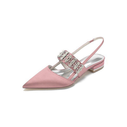 Pointed Toe Rhinestone Beaded Kitten Heels