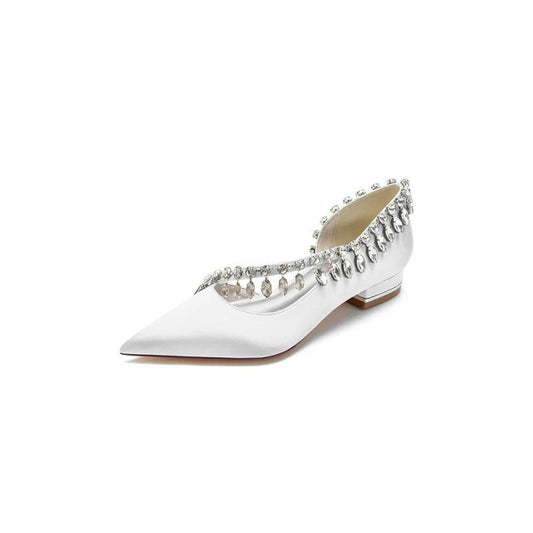 Rhinestone Beaded Pointed Toe Kitten Heels
