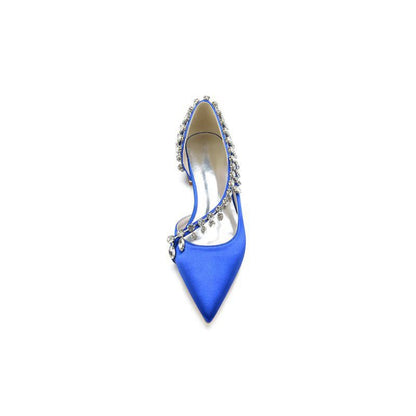 Rhinestone Beaded Pointed Toe Kitten Heels