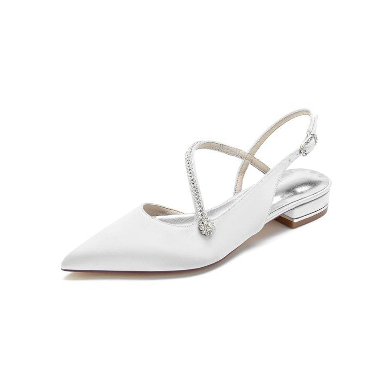 Beaded Pointed Toe Buckle Kitten Heels