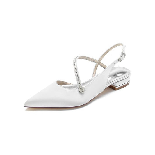 Beaded Pointed Toe Buckle Kitten Heels