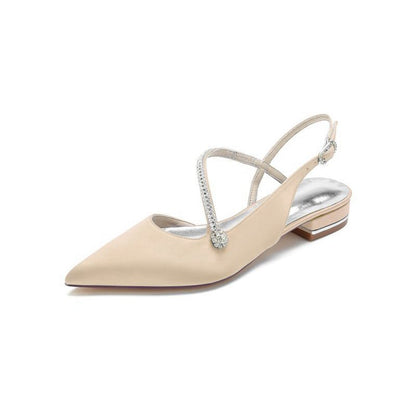Beaded Pointed Toe Buckle Kitten Heels