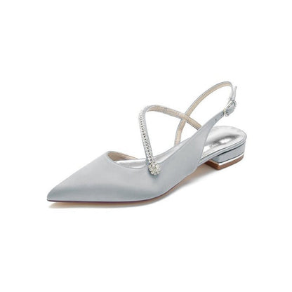 Beaded Pointed Toe Buckle Kitten Heels