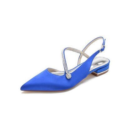 Beaded Pointed Toe Buckle Kitten Heels