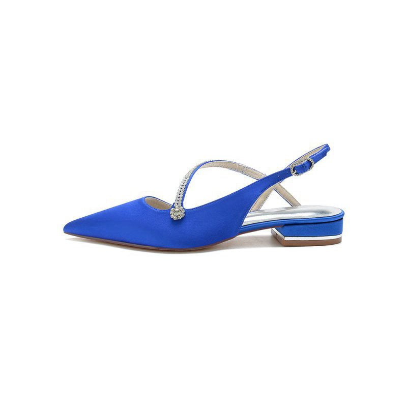 Beaded Pointed Toe Buckle Kitten Heels