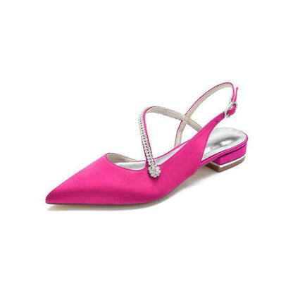 Beaded Pointed Toe Buckle Kitten Heels