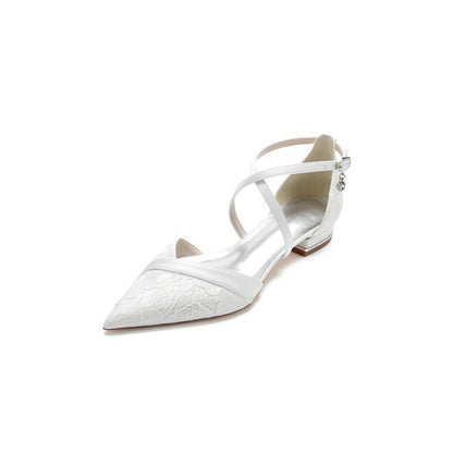 Pointed Toe Lace Ankle Strap Kitten Heels