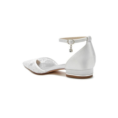 Lace Pointed Toe Ankle Strap Kitten Heels