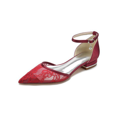Lace Pointed Toe Ankle Strap Kitten Heels