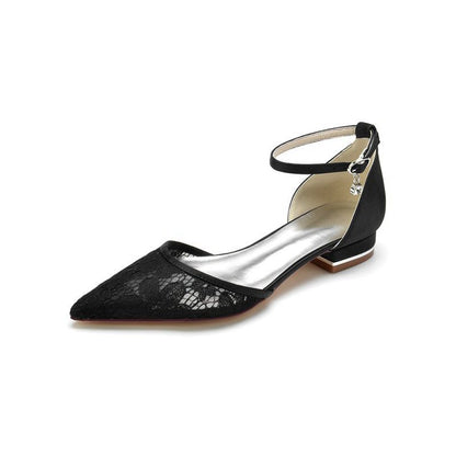 Lace Pointed Toe Ankle Strap Kitten Heels