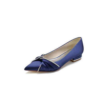 Beading Pointed Toe Satin Kitten Heels