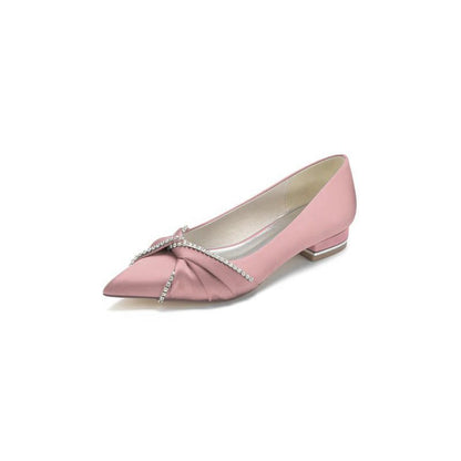 Beading Pointed Toe Satin Kitten Heels