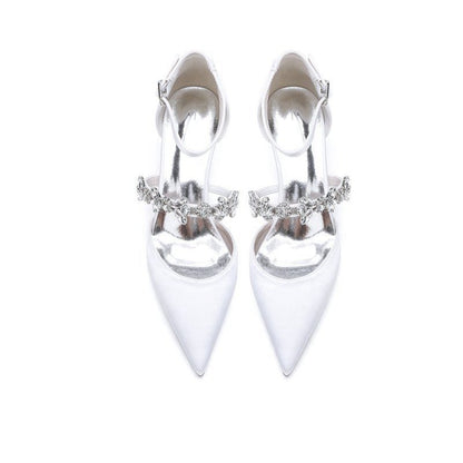 Pointed Toe Rhinestone Ankle Straps High Heels